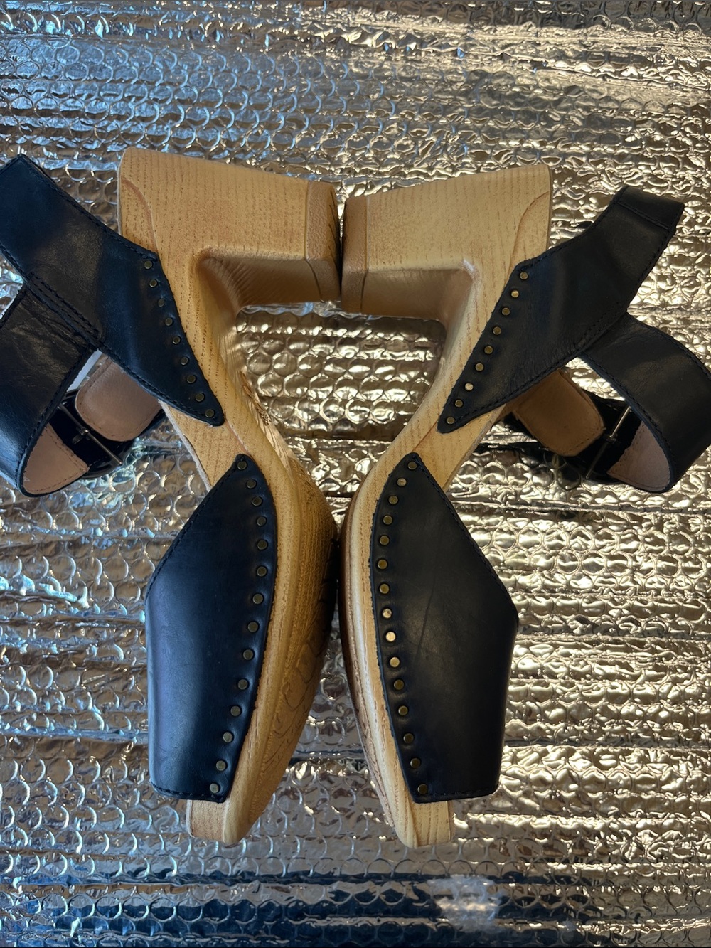 Dansko Black Leather Open-Toe Slingback Sandals with Gold Buckle - Picture 6 of 12